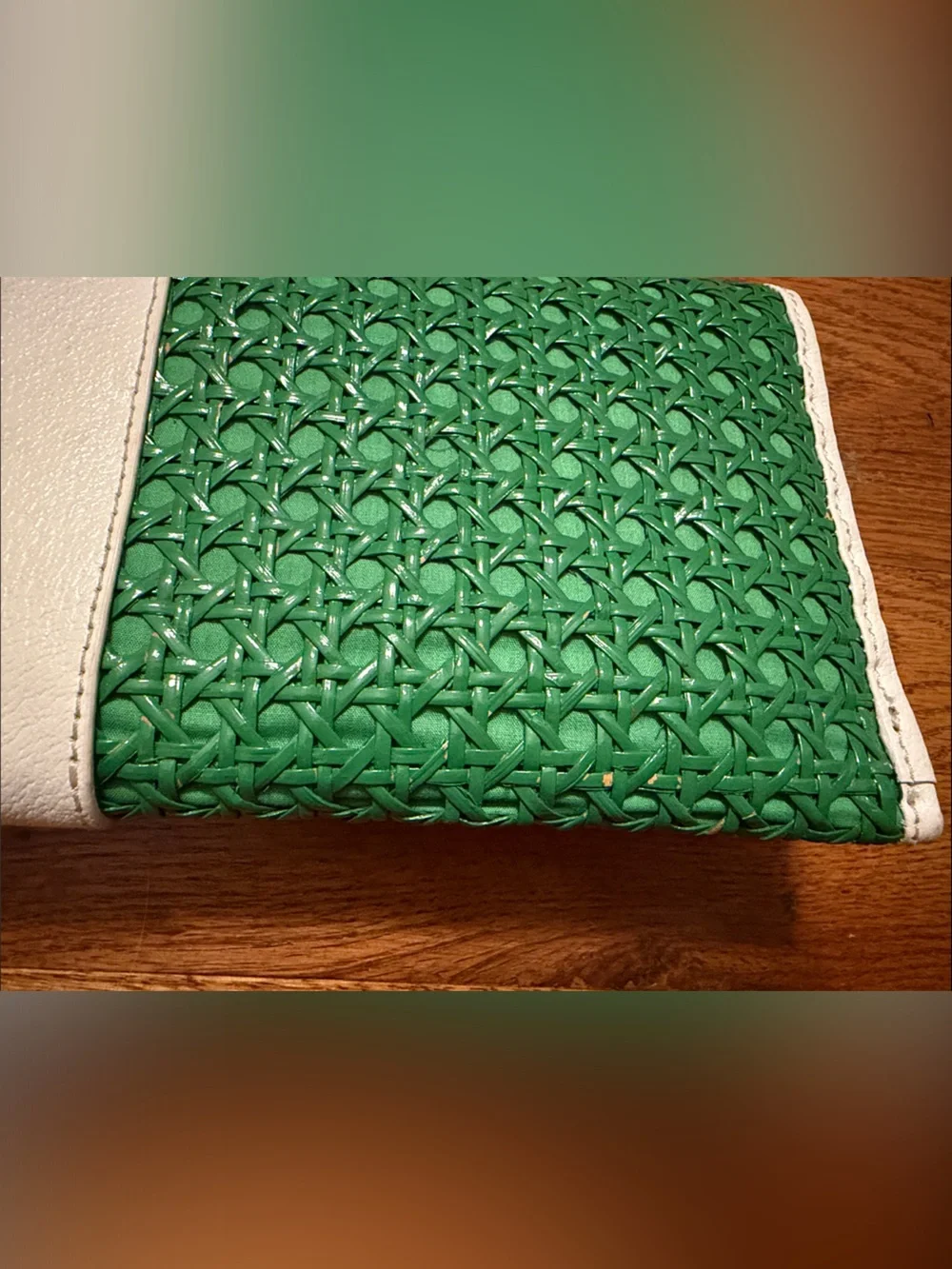 Kate Spade Green Woven Clutch with Cream Trim and Turn Lock
